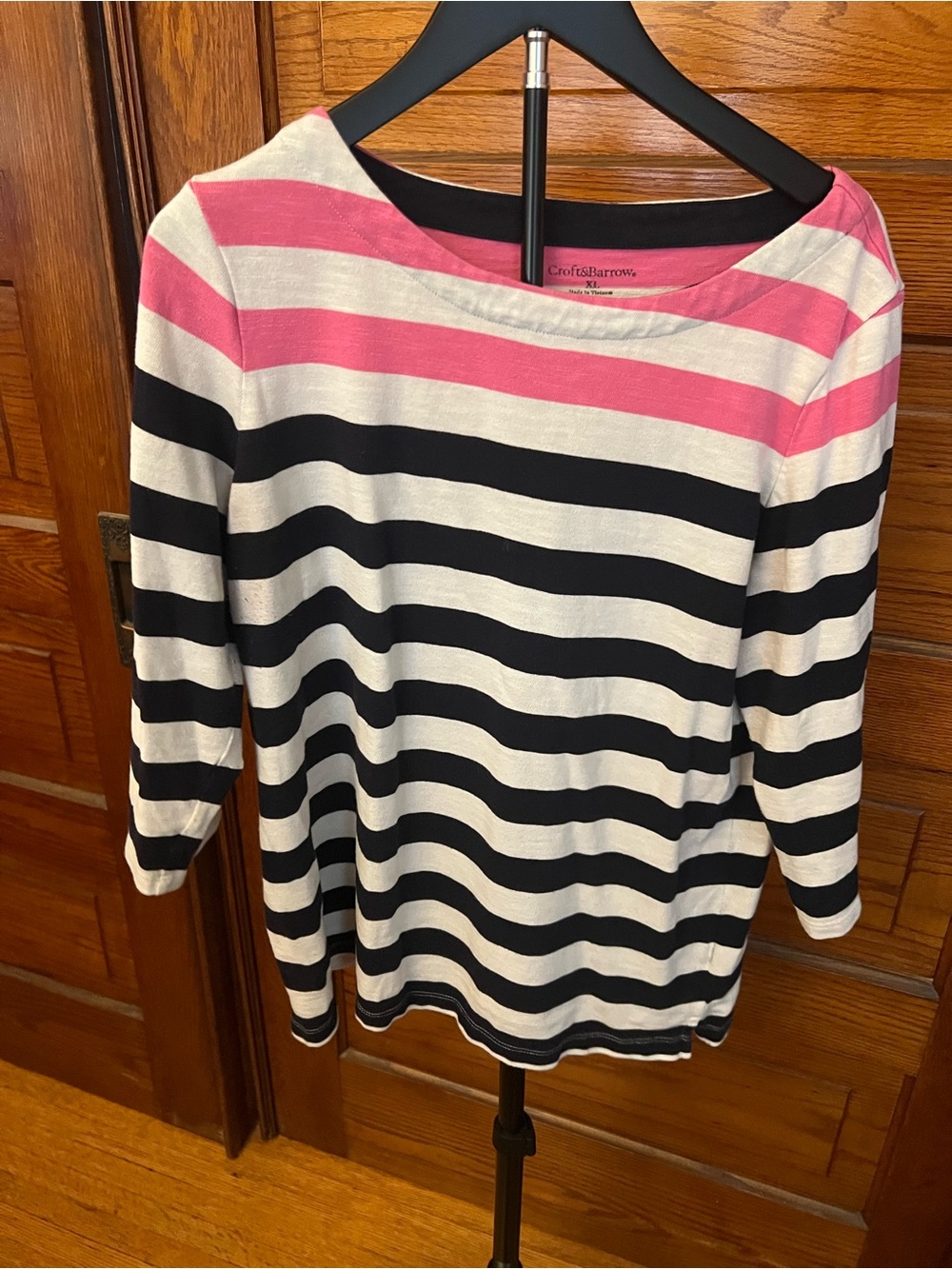 croft & barrow Pink, Black & White Striped Long Sleeve Top
